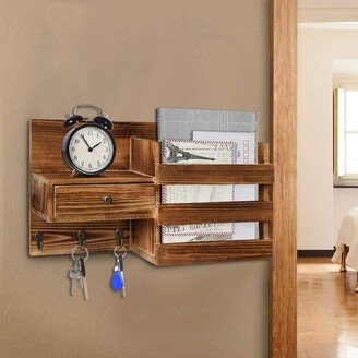 Floating Wood Shelf Mail Organizer and Key Holder with Hook