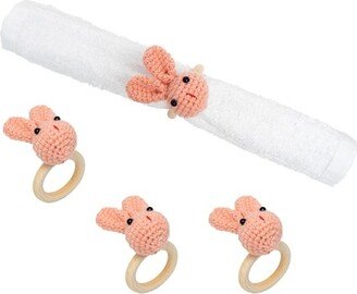 Pink Knitted Bunny Napkin Ring, Set of 4