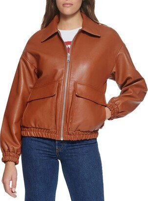 Women's Oversized Faux Leather Dad Bomber Jacket