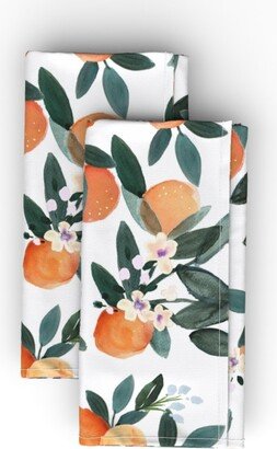 Cloth Napkins: Dear Clementine - Oranges On White Cloth Napkin, Longleaf Sateen Grand, Orange