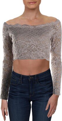 City Studio Juniors Womens Lace Glitter Crop Top