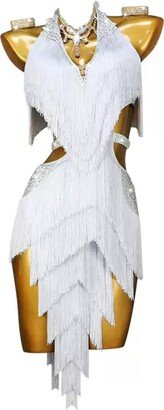 ZYDSN Fringe Flapper Latin Dance Dresses for V-Neck Cha Cha Tango Performance Costume Women's Salsa Ballroom Dancewear