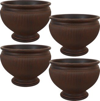 Sunnydaze Decor 15 in Elizabeth Ribbed Urn Polyresin Planter - Rust - Set of 4