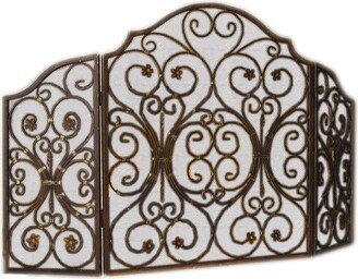 Antique Finish Iron Provincial 3 Panel Fireplace Screen - 33 X 53.5 X 0.75 inches