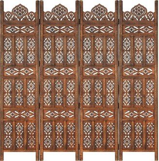 Hand carved 4-Panel Room Divider Brown 63x65 Solid Mango Wood