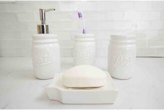 4 Piece Dolomite Mason Jar Bath Set, White