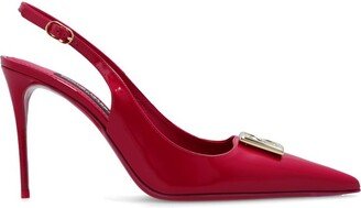 Logo Plaque Pointed Toe Slingback Pumps