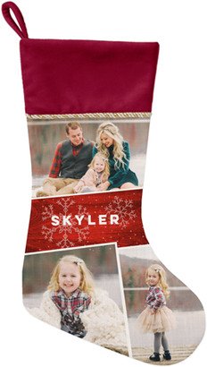 Christmas Stockings: Snowflake Photo Collage Christmas Stocking, Red, Red