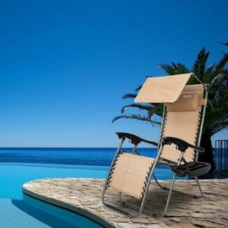 Patio Single Zero Gravity Folding Lounge Recliner Chair with Canopy and Cup Holder