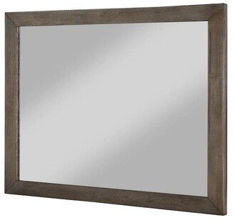 Mid Century Style Wooden Frame Mirror with Rough Hewn Saw Details, Brown