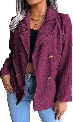 VSERETLOON 2023 Autumn and Winter Women's Corduroy Suit Collar Double Breasted Loose Jacket (Color : FS-17-AA