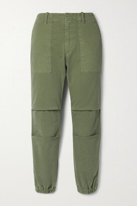 Cropped Cotton-blend Twill Tapered Pants - Green