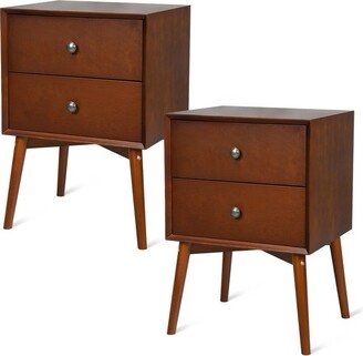 Tangkula 2-Piece Mid Century Nightstand Sofa End Table Bedroom Side Table with 2 Drawers