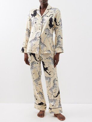 Lila Zebra-print Silk-satin Pyjamas