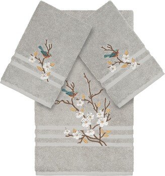 Turkish Cotton Spring Time 3Pc Embellished Bath & Hand Towel Set-AB