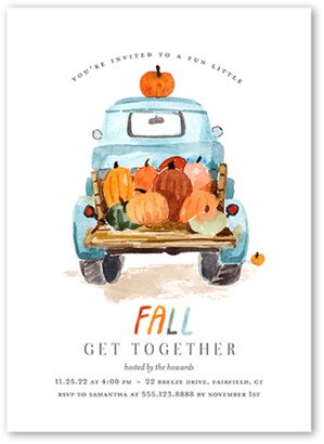 Thanksgiving Invitations: Pumpkin Truck Fall Invitation, White, 5X7, Standard Smooth Cardstock, Square