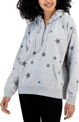 Juniors' Printed Quarter-Zip Hoodie