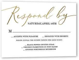 Rsvp Cards: Sterling Script Wedding Response Card, White, Gold Foil, Matte, Pearl Shimmer Cardstock, Square