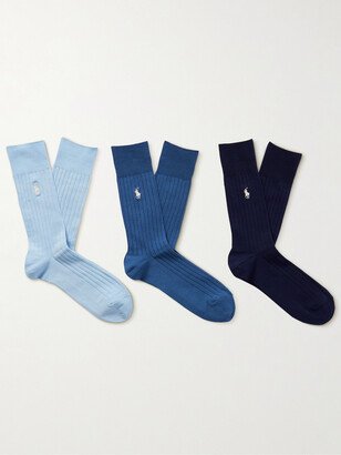 Three-Pack Logo-Embroidered Ribbed Cotton-Blend Socks