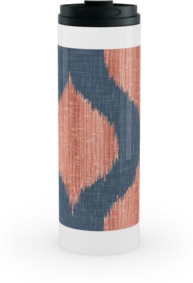 Travel Mugs: Lela Ikat - Navy And Coral Stainless Mug, White, 16Oz, Blue