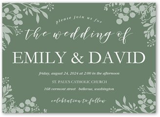 Wedding Invitations: Botanical Edge Wedding Invitation, Green, 5X7, Matte, Signature Smooth Cardstock, Square