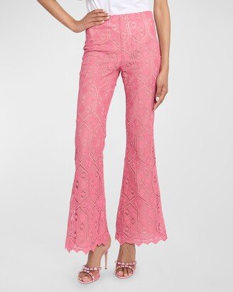 Mid-Rise Crochet Knit Flare Pants