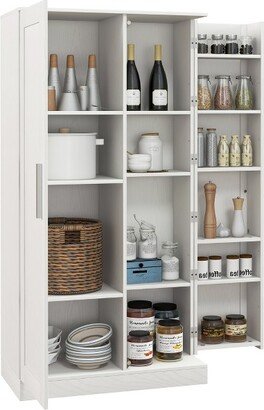 HOMCOM Kitchen Pantry Storage Cabinet, 14-Tier Freestanding Kitchen Cupboard with Adjustable Shelves for Living Room, Dining Room Storage, White