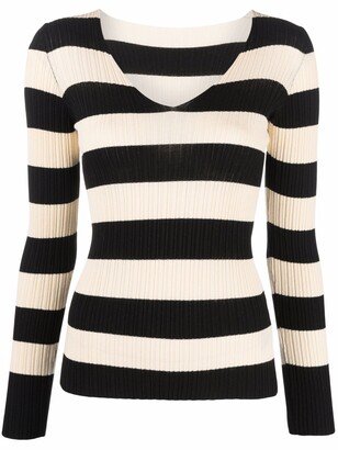 stripe-print V-neck jumper