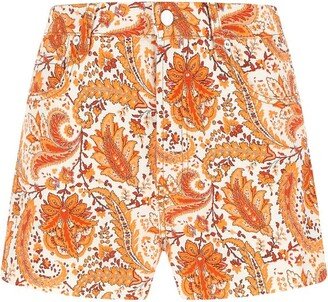 Paisley Printed Mid-Rise Denim Shorts