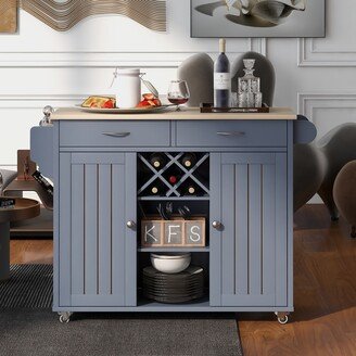 Kitchen Island Cart with Two Storage Cabinets,Wine Rack