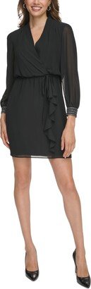 Petite Studded-Cuff Long-Sleeve Dress