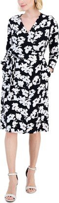 Petite Printed 3/4-Sleeve Wrap Dress, Created for Macy's