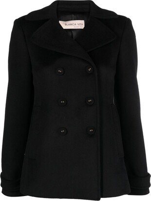 Notched-Lapels Brushed-Effect Peacoat