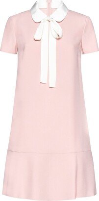 Pussy-Bow Short-Sleeved Mini Dress