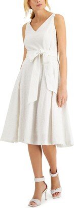 Petites Womens Cotton Knee Length Fit & Flare Dress