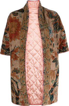 Diamond-Quilted Floral-Pattern Coat