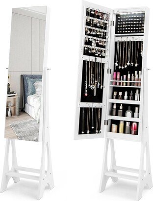 Led Jewelry Cabinet Armoire with Bevel Edge Mirror Organizer Mirrored Standing