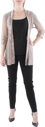 Petites Womens Mesh Embellished Duster Blazer