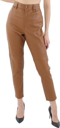 Womens Lambskin Leather Embossed Ankle Pants