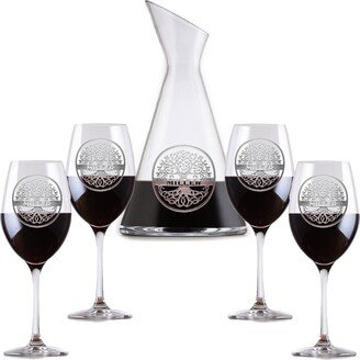 Family Tree Slant Wine Carafe Decanter With 4 Glasses Gift Set