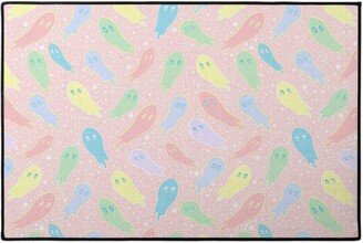 Door Mats: Pastel Ghosts On Pink Door Mat, Multicolor