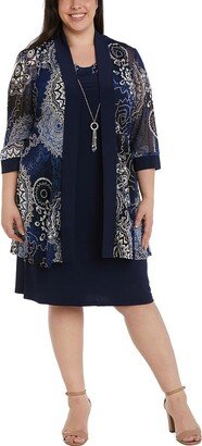 Plus Womens Printed Knee Length Two Piece Dress