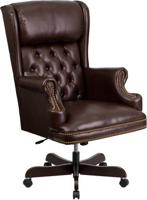 High Back Traditional LeatherSoft Tufted Executive Ergonomic Office Leather Chair Brown