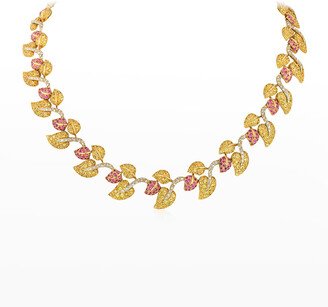 Andreoli Yellow Gold Sapphire and Diamond Leaf Necklace