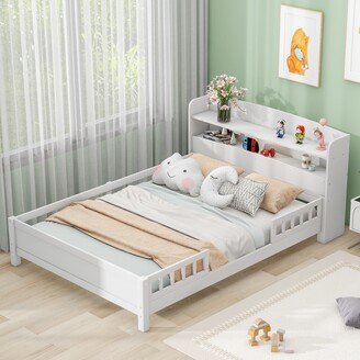 Joliwing Full Size Kid Platform Bed,Solid Wood Frame With Built-in LED Light,White