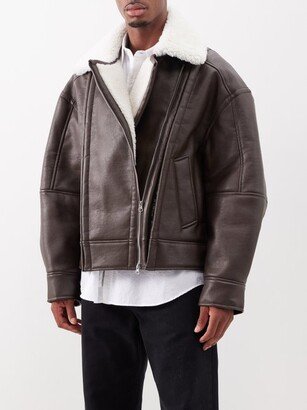 Asymmetric Faux-leather Aviator Jacket