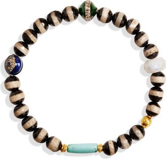 Striped Black Agate Diamond Evil Eye Beaded Bracelet