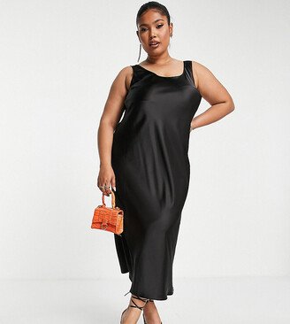 ASOS DESIGN Curve scoop neck midi satin slip dress in black