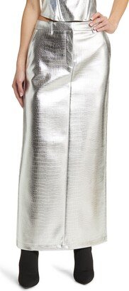 SOMETHING NEW Metallic Croc Embossed Maxi Skirt