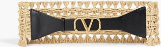 VLOGO leather-trimmed raffia belt